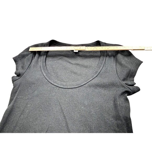 Topshop Black Ribbed Scoop Neck Short Sleeve T-Shirt Size S - Picture 8 of 11